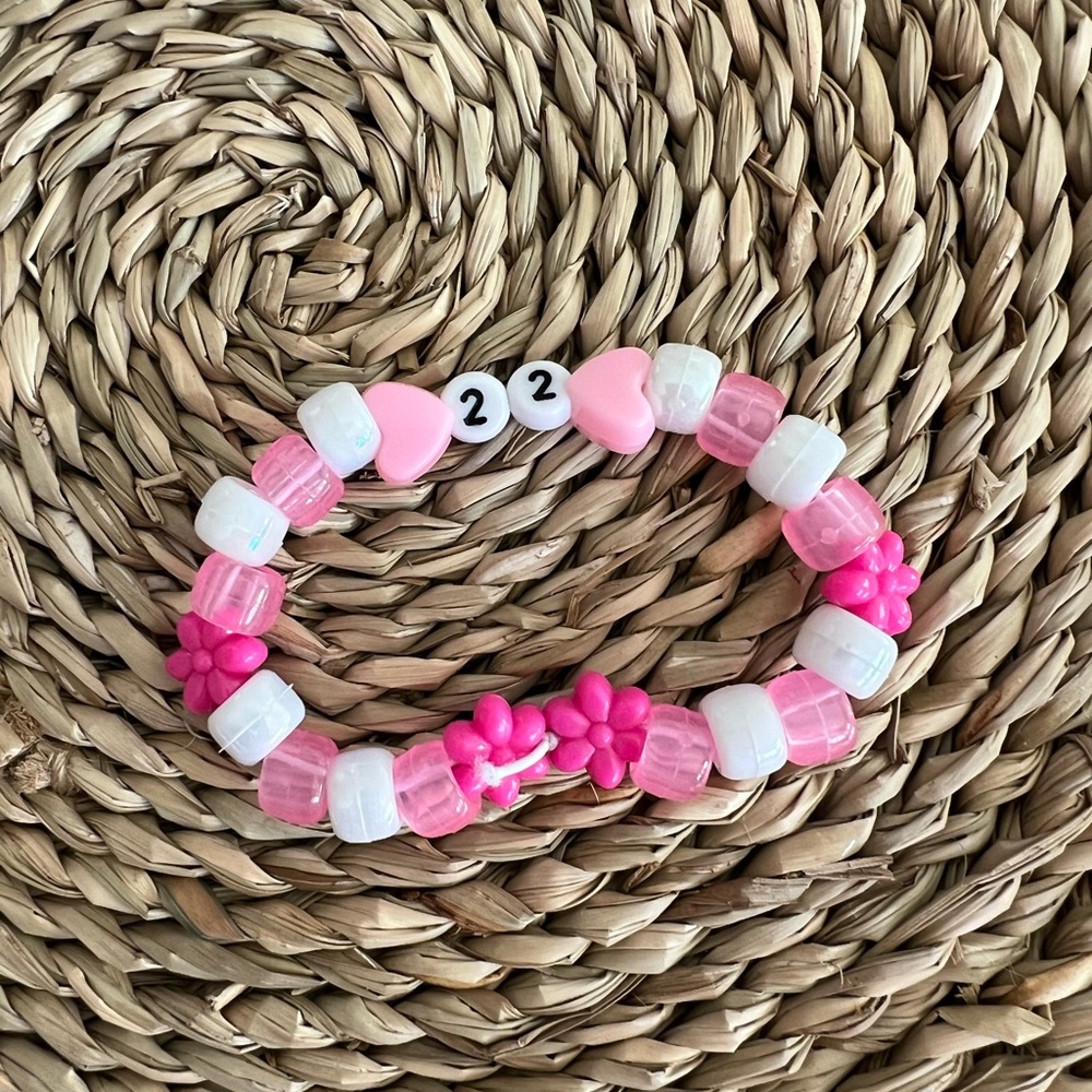 Age Numbered Pink and White Beaded Bracelet